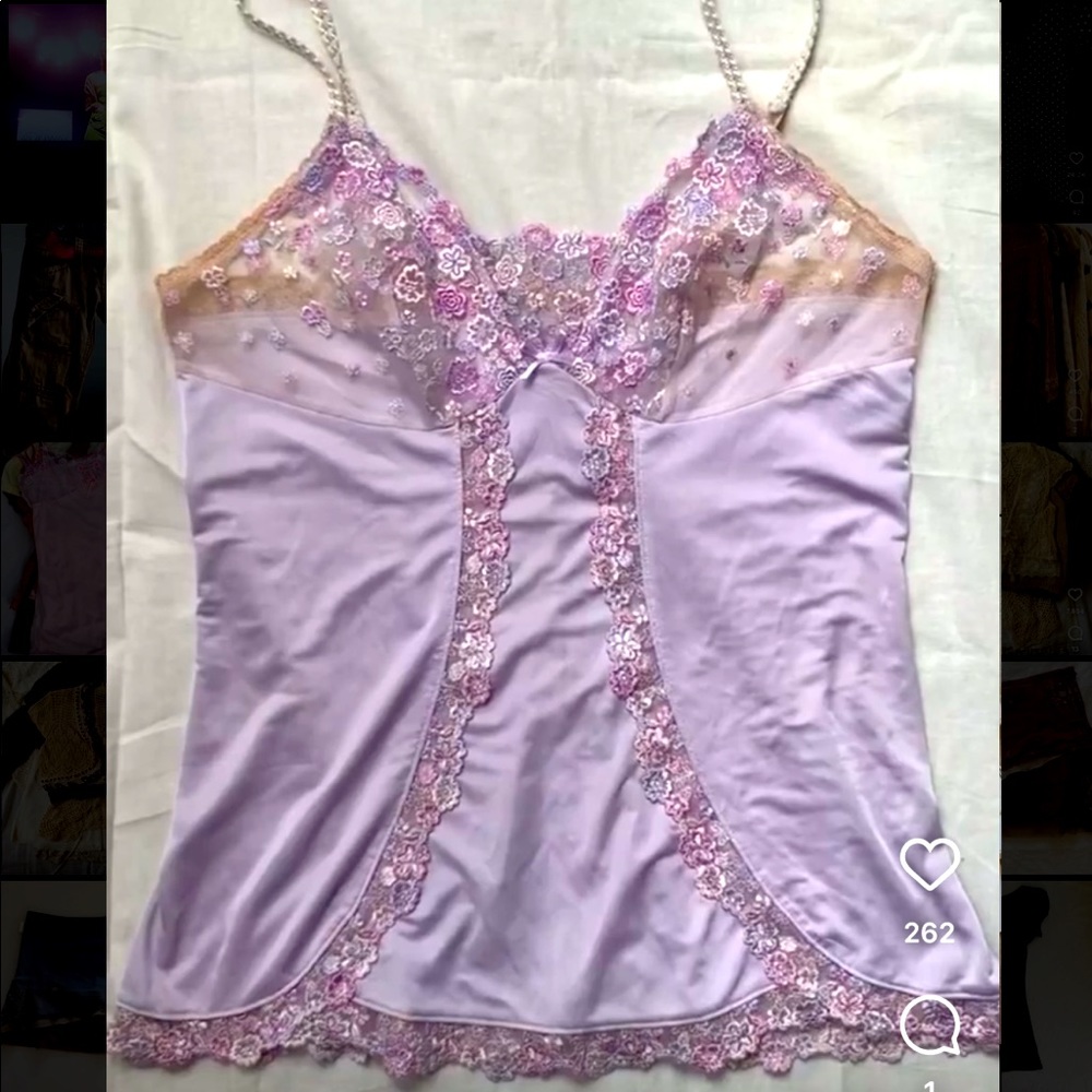 ISO Purple mesh camisole with flowers embroidered